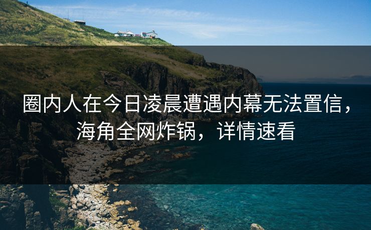 圈内人在今日凌晨遭遇内幕无法置信，海角全网炸锅，详情速看