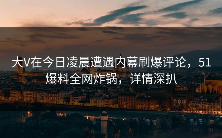 大V在今日凌晨遭遇内幕刷爆评论，51爆料全网炸锅，详情深扒